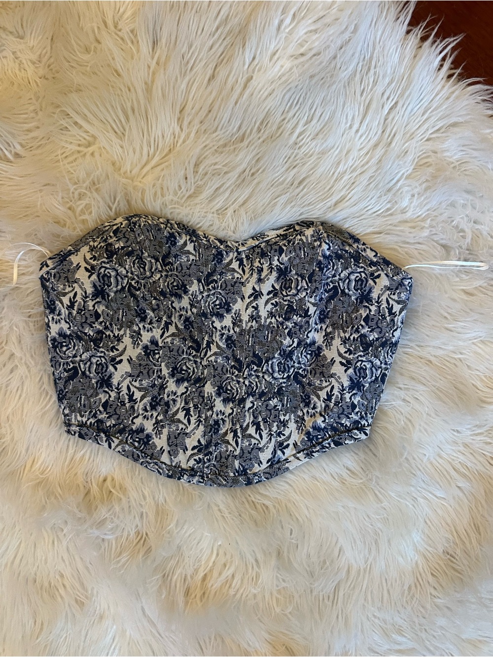 Altar'd State Blue and White Floral Strapless Crop Top